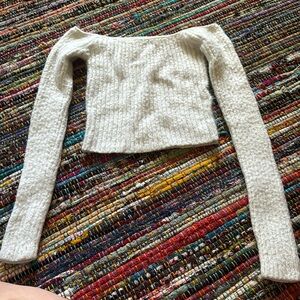 Off the Shoulder, Fuzzy, Cropped Sweater